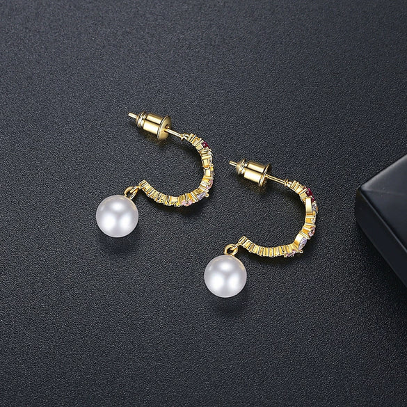 Copper Floral Zircon Earrings With Glass Pearl Accents Handmade Women's Fashion Jewelry