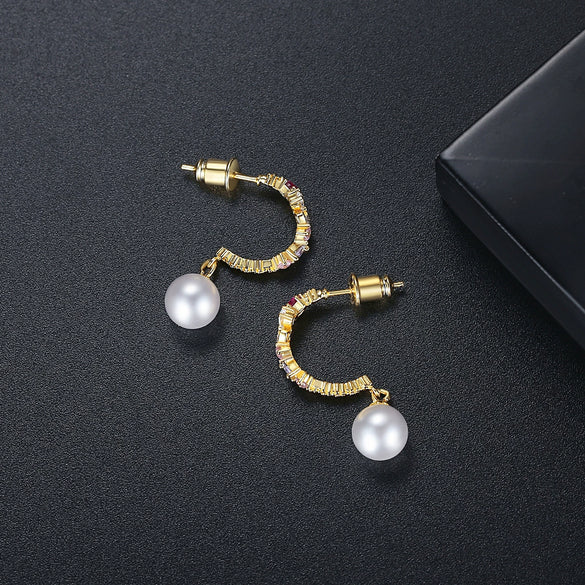 Copper Floral Zircon Earrings With Glass Pearl Accents Handmade Women's Fashion Jewelry
