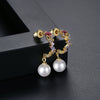 Copper Floral Zircon Earrings With Glass Pearl Accents Handmade Women's Fashion Jewelry