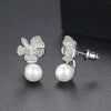 Copper Flower Earrings With Zircon And Crystal Pearl Simple Fashion Jewelry For Women