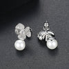 Copper Flower Earrings With Zircon And Crystal Pearl Simple Fashion Jewelry For Women