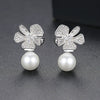 Copper Flower Earrings With Zircon And Crystal Pearl Simple Fashion Jewelry For Women
