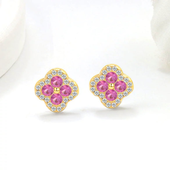 Copper Fourleaf Clover Light Luxury Niche Design Electroplated Jewelry Set For Women Earrings Necklace