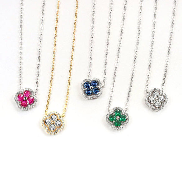 Copper Fourleaf Clover Light Luxury Niche Design Electroplated Jewelry Set For Women Earrings Necklace