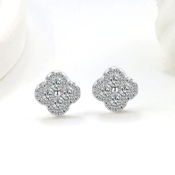 Copper Fourleaf Clover Light Luxury Niche Design Electroplated Jewelry Set For Women Earrings Necklace