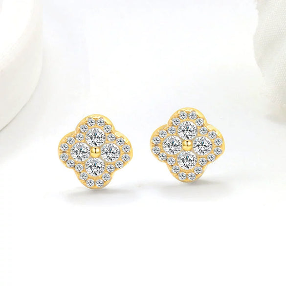 Copper Fourleaf Clover Light Luxury Niche Design Electroplated Jewelry Set For Women Earrings Necklace