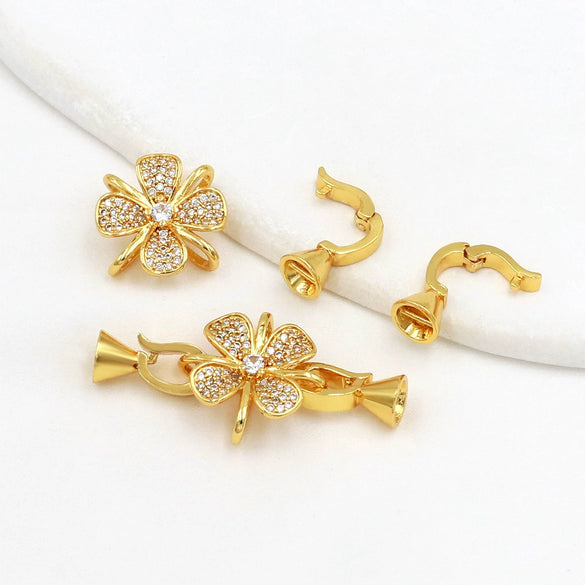 Copper Fourleaf Clover Micropaved Zircon Jewelry Accessories Electroplated Bracelet Necklace Buckle