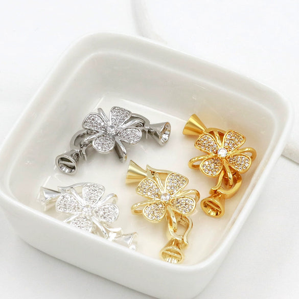 Copper Fourleaf Clover Micropaved Zircon Jewelry Accessories Electroplated Bracelet Necklace Buckle