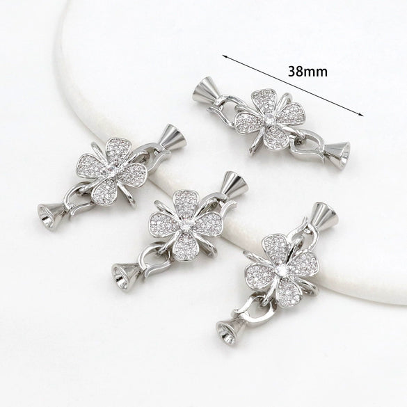 Copper Fourleaf Clover Micropaved Zircon Jewelry Accessories Electroplated Bracelet Necklace Buckle