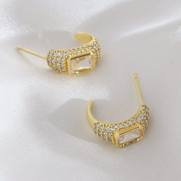 Copper Geometric Cshaped Diamondencrusted Electroplated Women's Earrings