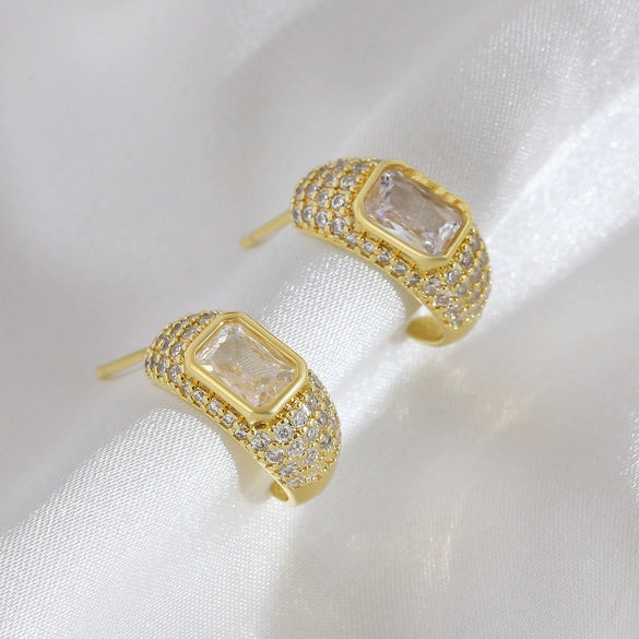 Copper Geometric Cshaped Diamondencrusted Electroplated Women's Earrings