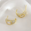 Copper Geometric Cshaped Diamondencrusted Electroplated Women's Earrings