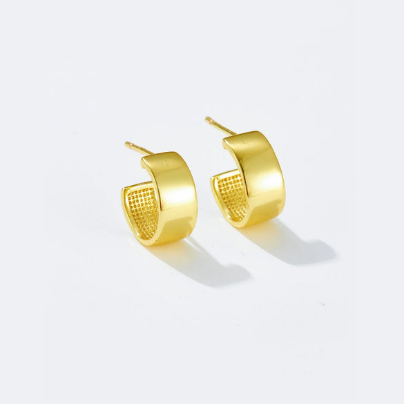 Copper Geometric Cshaped Electroplated Platinum 18K Gold Women's Earrings