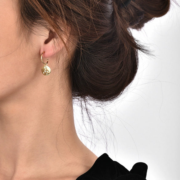 Copper Geometric Disc Diamond Star Round Earrings With Electroplating