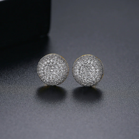 Copper Geometric Half Sphere Earrings With Zircon Crystal Inlay And Electroplated Finish Fashion Jewelry For Women