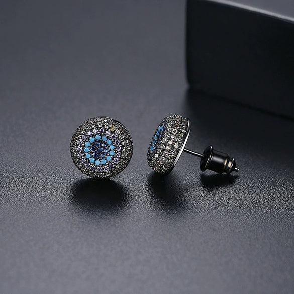 Copper Geometric Half Sphere Earrings With Zircon Crystal Inlay And Electroplated Finish Fashion Jewelry For Women