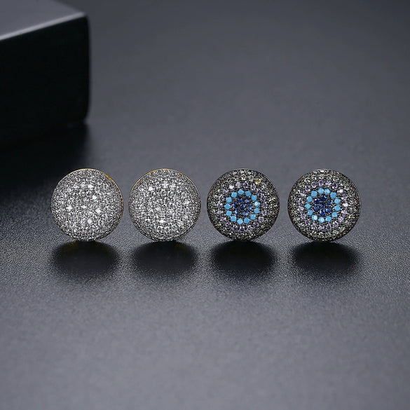 Copper Geometric Half Sphere Earrings With Zircon Crystal Inlay And Electroplated Finish Fashion Jewelry For Women
