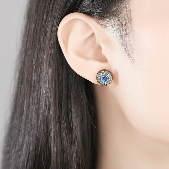 Copper Geometric Half Sphere Earrings With Zircon Crystal Inlay And Electroplated Finish Fashion Jewelry For Women