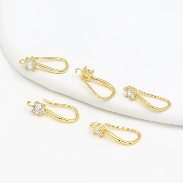 Copper Geometric Handmade Ear Hooks Earrings Accessories Electroplated With 18K Real Gold And Micropaved Zircon