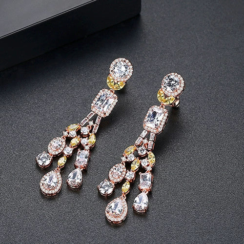 Copper Geometric Long Tassel Earrings Electroplated Fashion Earrings For Women Elegant Bridal Banquet Jewelry