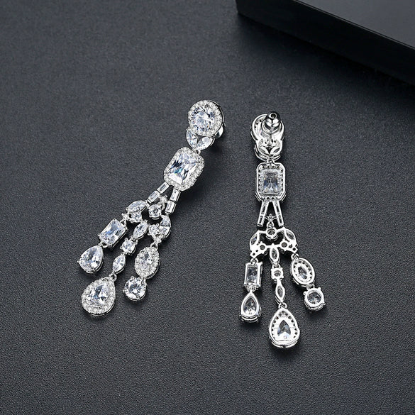 Copper Geometric Long Tassel Earrings Electroplated Fashion Earrings For Women Elegant Bridal Banquet Jewelry