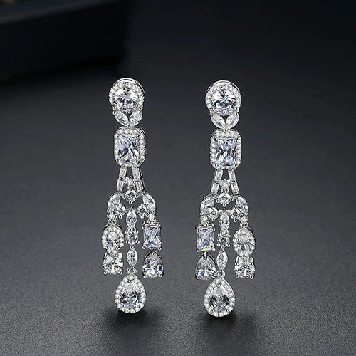 Copper Geometric Long Tassel Earrings Electroplated Fashion Earrings For Women Elegant Bridal Banquet Jewelry