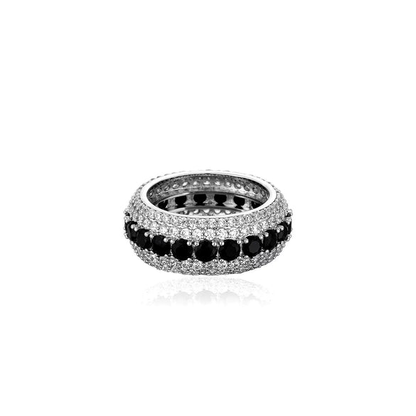 Copper Geometric Micro Inlaid Five Row Colorful Zircon Ring Hip Hop Fashion Statement Ring For Men And Women