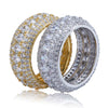 Copper Geometric Micro Inlaid Five Row Colorful Zircon Ring Hip Hop Fashion Statement Ring For Men And Women