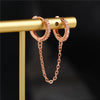 Copper Geometric Microinlaid Zircon Single Twisted Tassel Chain Ear Buckle Earrings