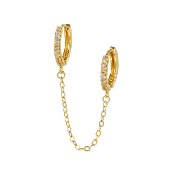 Copper Geometric Microinlaid Zircon Single Twisted Tassel Chain Ear Buckle Earrings