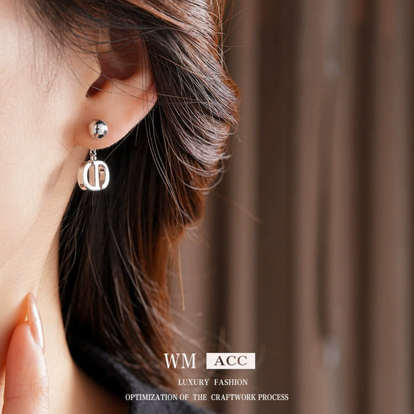 Copper Geometric Oval Pig Nose Electroplated Twowear Stylish Earrings For Women