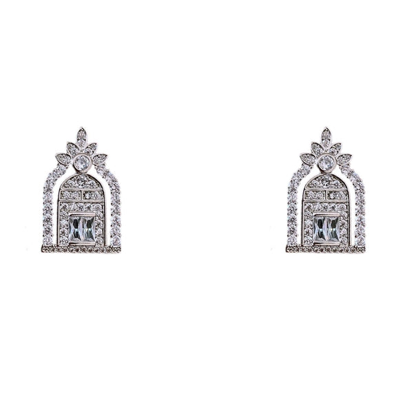 Copper Geometric Oval Zircon Earrings