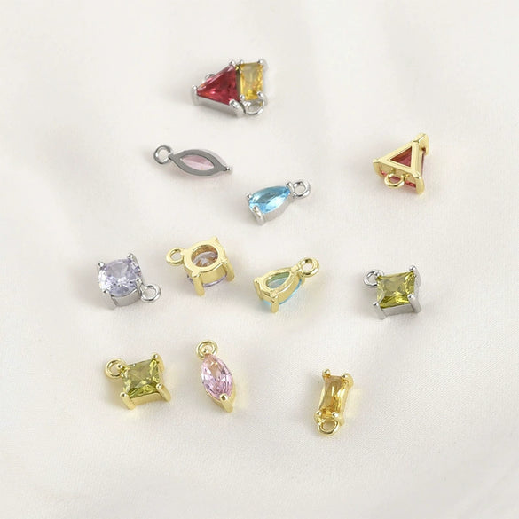 Copper Geometric Pendant Diy Hand Made Jewelry Accessories Material With 14K True Gold Color Retaining Electroplating And Colorful Zircon