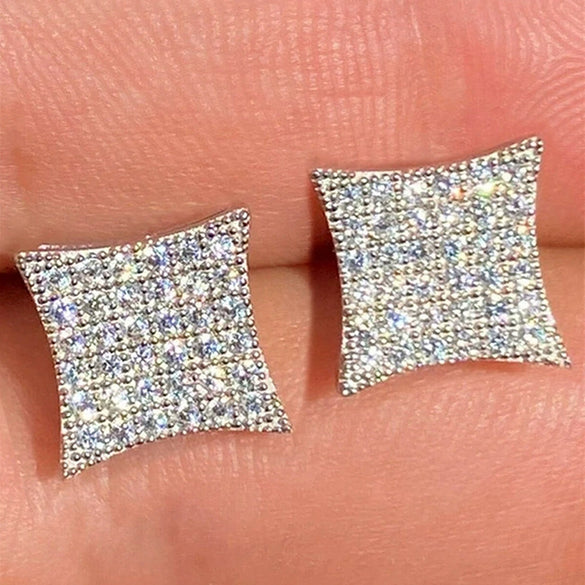 Copper Geometric Rhombus Stud Earrings For Women Elegant Style Zirconia Design