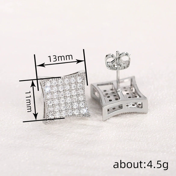 Copper Geometric Rhombus Stud Earrings For Women Elegant Style Zirconia Design