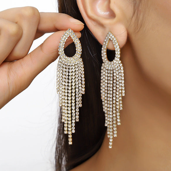 Copper Geometric Rhombus Zircon Earrings Set With Diamonds For Women