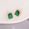 Copper Geometric Square Emerald Micropaved Pendant Necklace Set With Electroplating