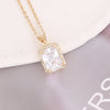 Copper Geometric Square Emerald Micropaved Pendant Necklace Set With Electroplating