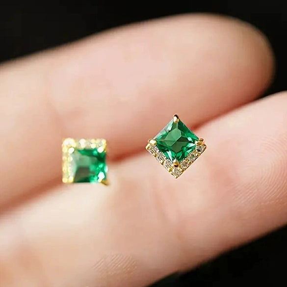 Copper Geometric Square Women's Earrings With Zirconia Design Simple Style