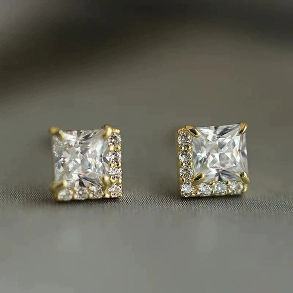 Copper Geometric Square Women's Earrings With Zirconia Design Simple Style