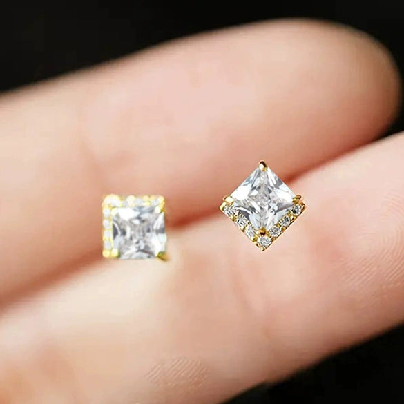 Copper Geometric Square Women's Earrings With Zirconia Design Simple Style