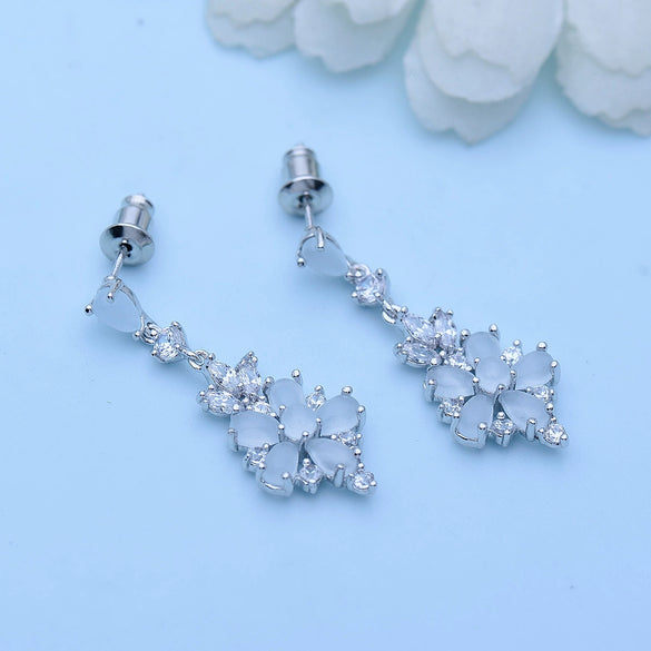 Copper Geometric Zircon Crystal Drop Earrings Long Dangle Bridal And Formal Event Jewelry