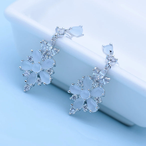 Copper Geometric Zircon Crystal Drop Earrings Long Dangle Bridal And Formal Event Jewelry
