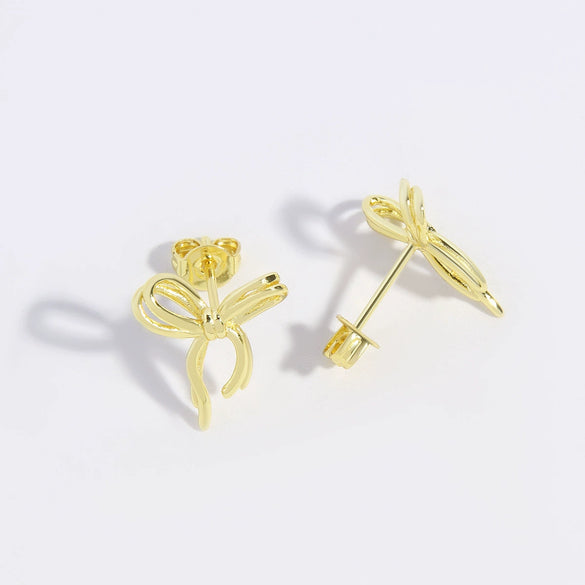 Copper Glazed Bow Earrings Electroplated Light Luxury Design Jewelry For Women
