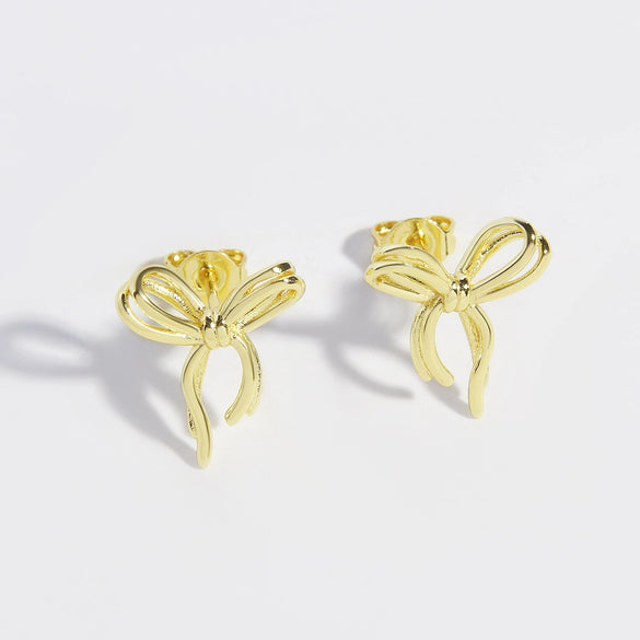 Copper Glazed Bow Earrings Electroplated Light Luxury Design Jewelry For Women