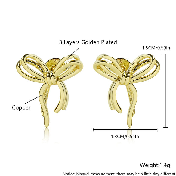 Copper Glazed Bow Earrings Electroplated Light Luxury Design Jewelry For Women