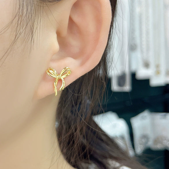 Copper Glazed Bow Earrings Electroplated Light Luxury Design Jewelry For Women
