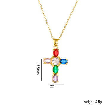 Copper Gold Plated Basic Modern Style Classic Style Plating Inlay Geometric Cross Rhinestones Pendant Necklace