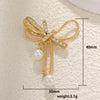 Copper Gold Plated Bow Shape Zircon Pearl Sweet Jewelry Pendant Diy Accessories
