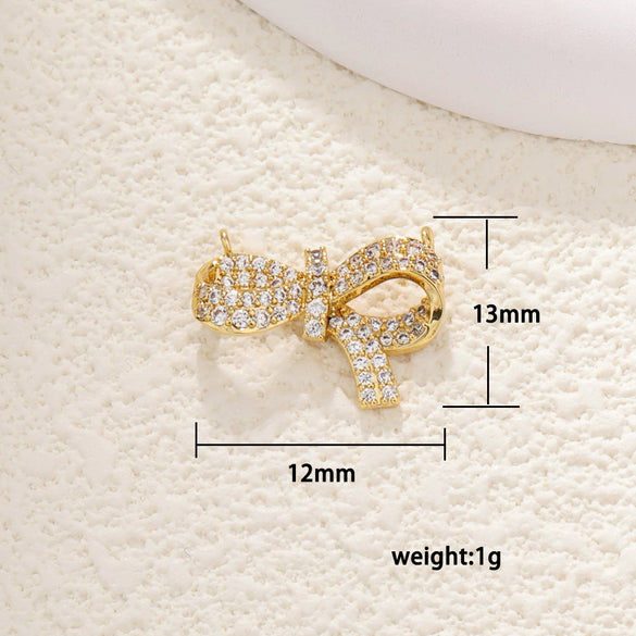 Copper Gold Plated Bow Shape Zircon Pearl Sweet Jewelry Pendant Diy Accessories